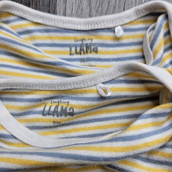 Laughing Llama Yellow Striped Onesies Set of Two 9m - Picture 3 of 3